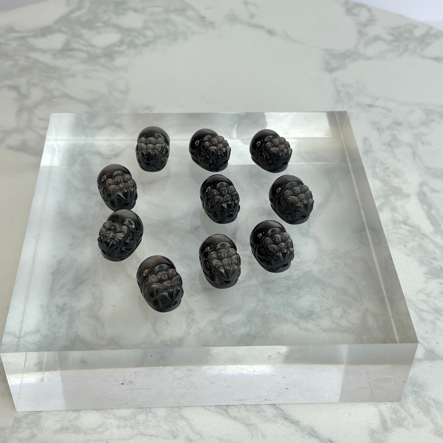 Silver Sheen Obsidian Pixiu Beads 銀曜石貔貅珠 – 10pcs Set（10×14mm）