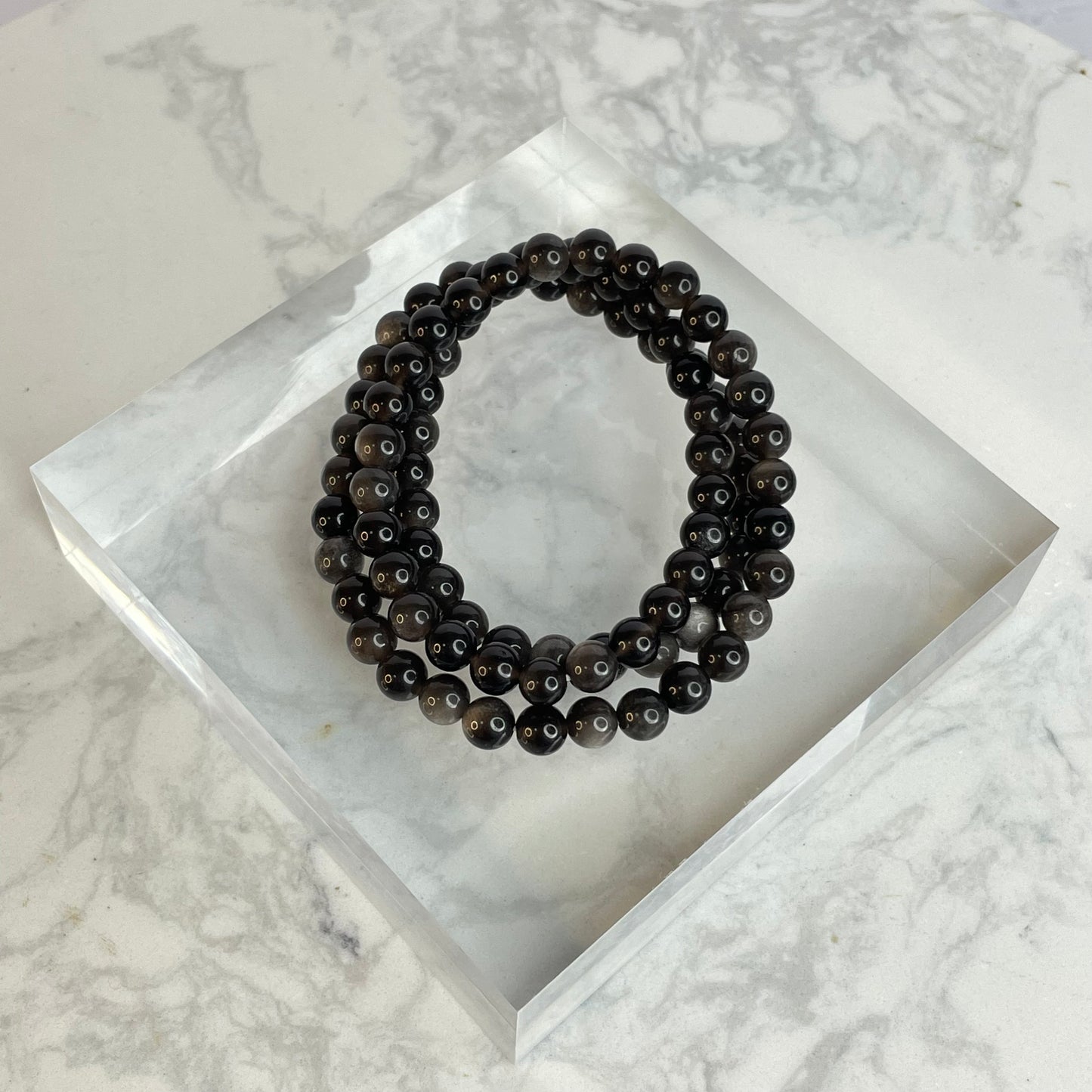 Silver Sheen Obsidian Wrap Bracelet 銀曜石三圈手串/項鍊 – 6mm（Mexico 墨西哥）