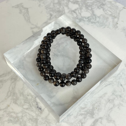 Silver Sheen Obsidian Wrap Bracelet 銀曜石三圈手串/項鍊 – 6mm（Mexico 墨西哥）
