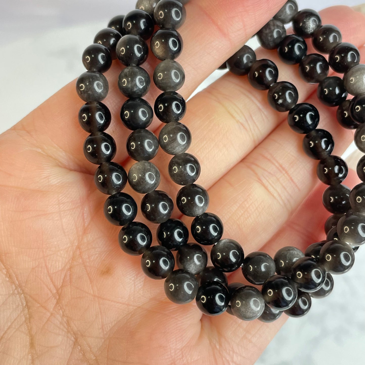 Silver Sheen Obsidian Wrap Bracelet 銀曜石三圈手串/項鍊 – 6mm（Mexico 墨西哥）