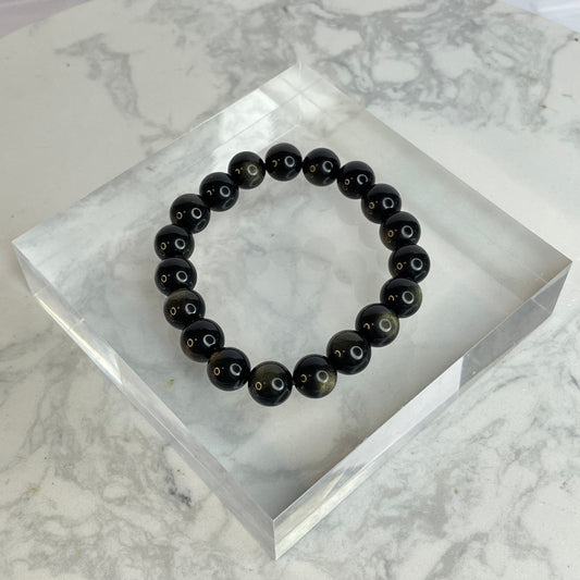 “Shadow Gold” Golden Sheen Obsidian Bracelet 暗耀金影｜金曜石手串 – 10mm（Mexico 墨西哥）