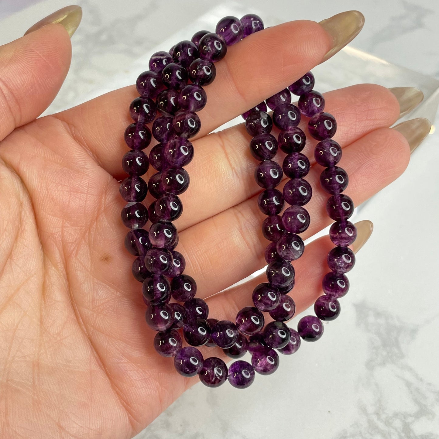 Purple Fluorite 3-Wrap Bracelet / Necklace 紫色螢石三圈手串／可作頸鏈 – 6mm