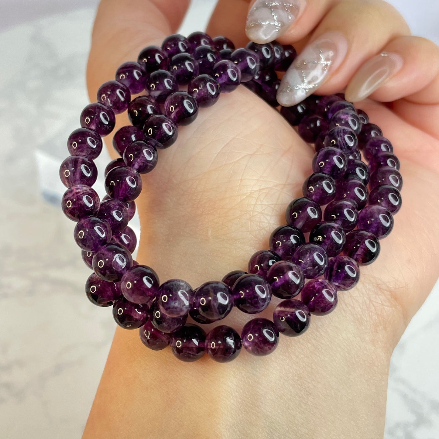 Purple Fluorite 3-Wrap Bracelet / Necklace 紫色螢石三圈手串／可作頸鏈 – 6mm