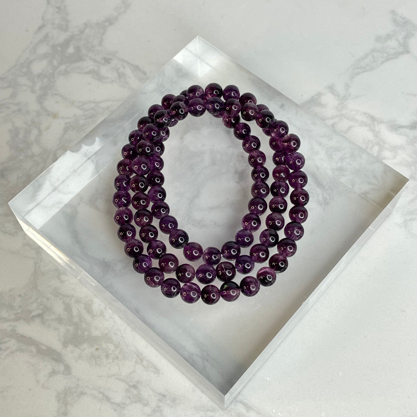 Purple Fluorite 3-Wrap Bracelet / Necklace 紫色螢石三圈手串／可作頸鏈 – 6mm