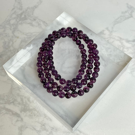 Purple Fluorite 3-Wrap Bracelet / Necklace 紫色螢石三圈手串／可作頸鏈 – 6mm