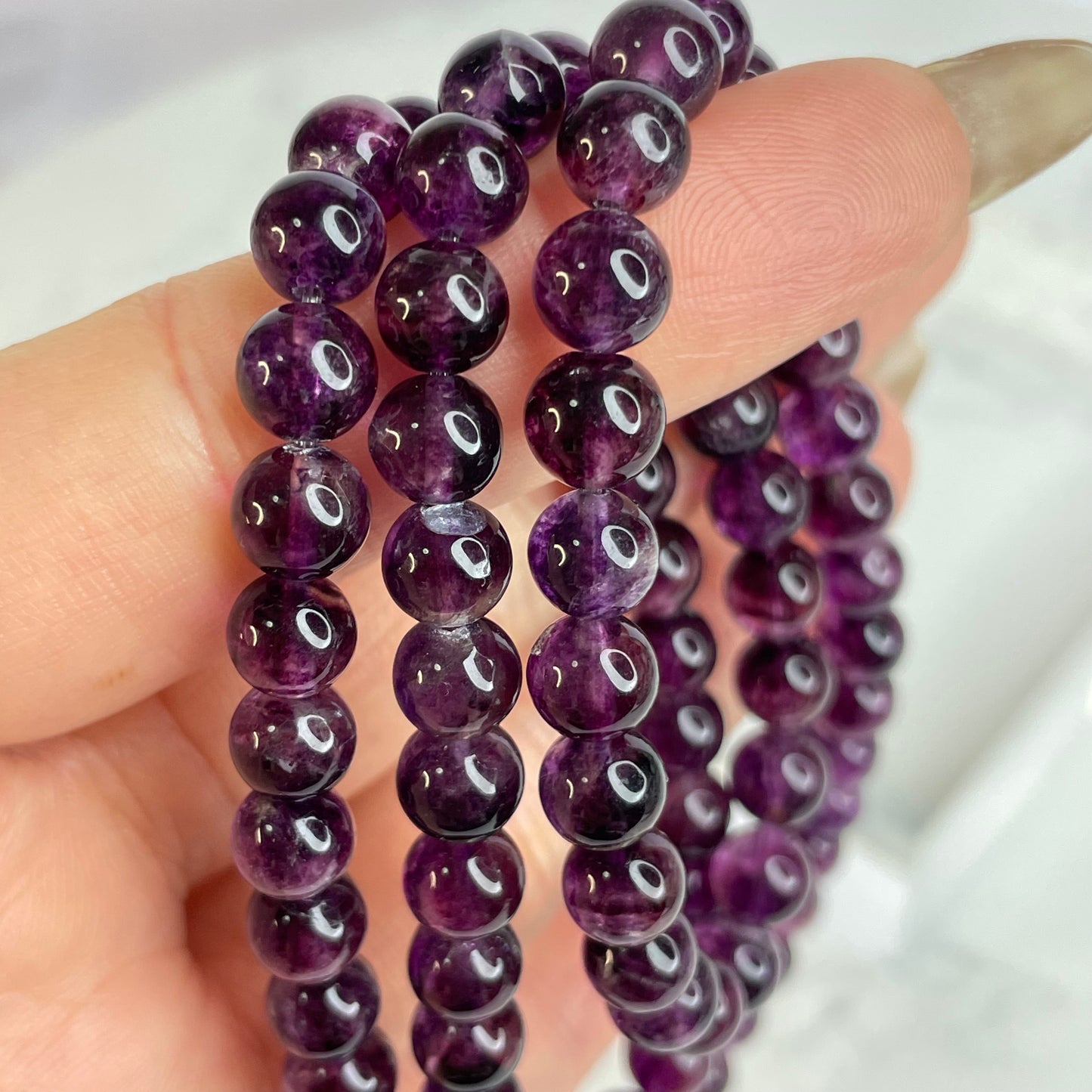 Purple Fluorite 3-Wrap Bracelet / Necklace 紫色螢石三圈手串／可作頸鏈 – 6mm
