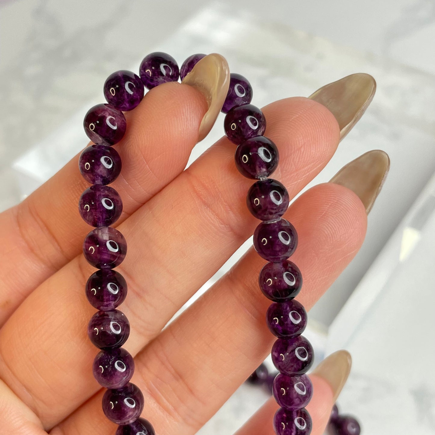 Purple Fluorite 3-Wrap Bracelet / Necklace 紫色螢石三圈手串／可作頸鏈 – 6mm