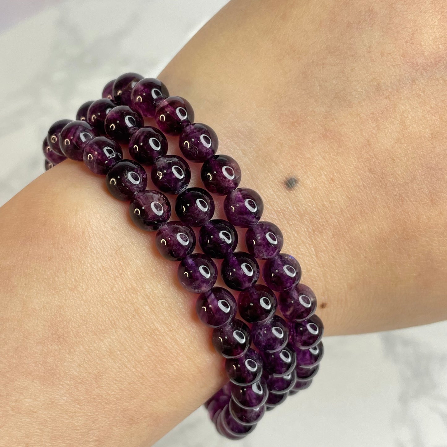 Purple Fluorite 3-Wrap Bracelet / Necklace 紫色螢石三圈手串／可作頸鏈 – 6mm