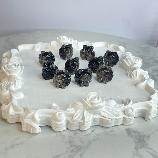 10pcs Silver Sheen Obsidian Nine-Tailed Fox Beads – Carved Crystal Charms 銀曜石九尾狐珠 – 一組10顆（雕刻水晶DIY飾品）