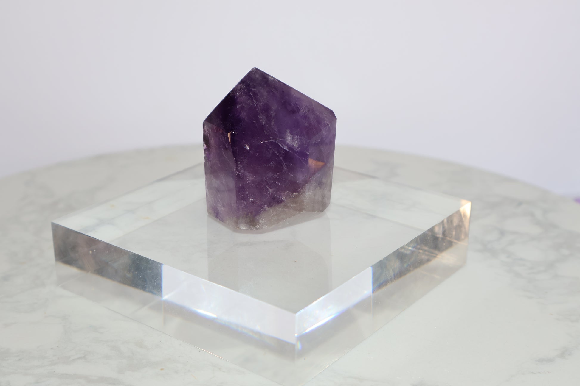 Back angle view of Royal Amethyst Tower No.01 – 98g Six-Sided Crystal from Brazil with natural veils